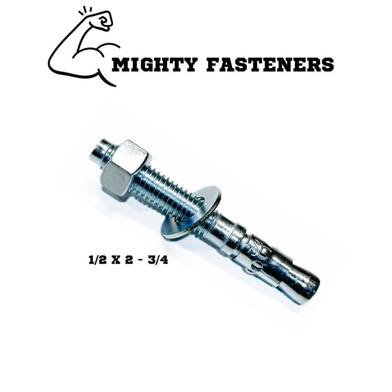 MIGHTY FASTENERS Zinc-Plated Steel Wedge Anchors, 1/4"" X 3"" - Heavy-Duty Mounting Bolts for Concrete - 25 Pack - Image 2